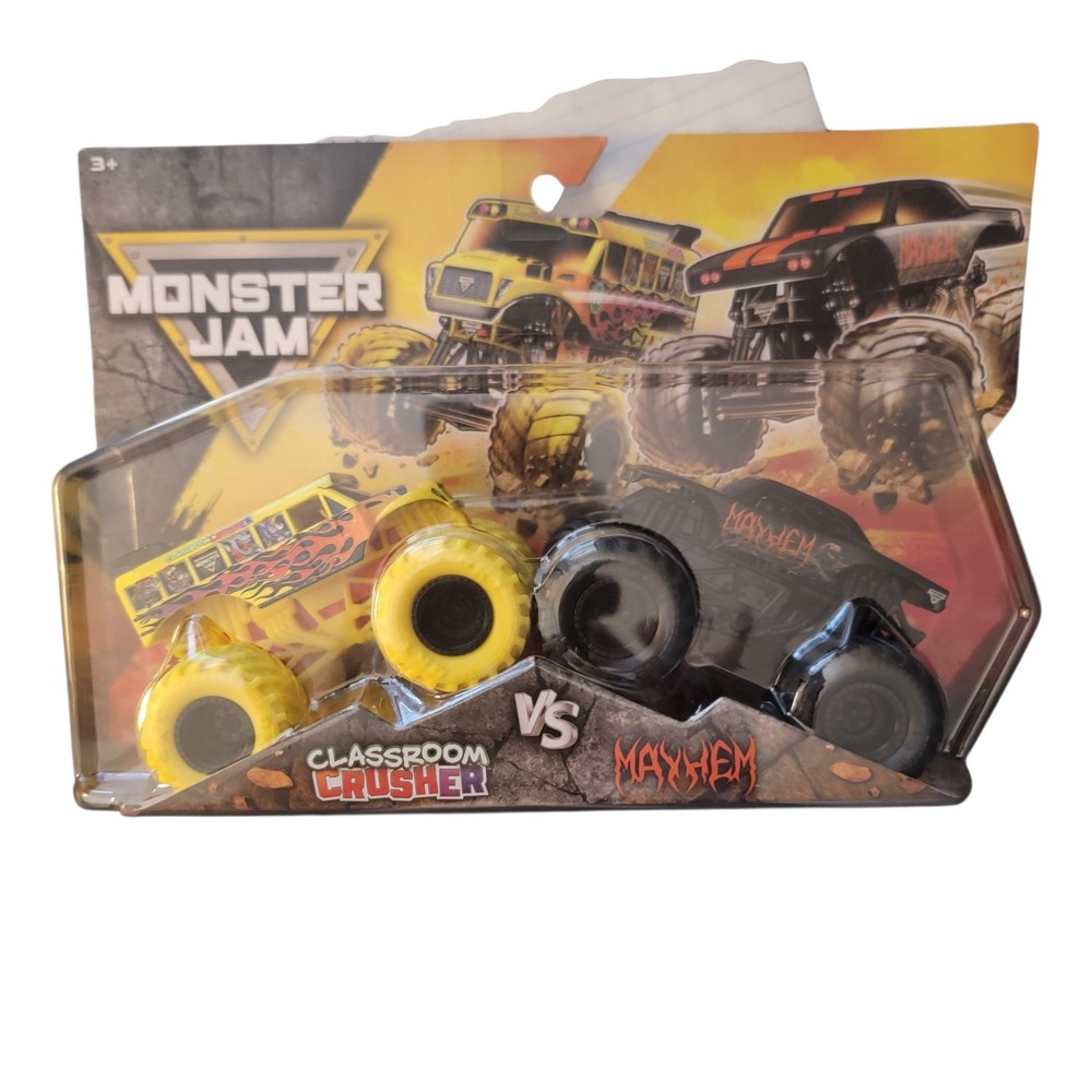 Monster Jam Truck 2-Pack Kids 1:64 Yellow Black New Classroom Crusher Mayhem